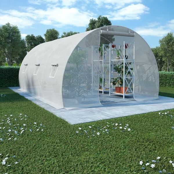 Serre tunnel blanche 13,5 m² en acier galvanisé