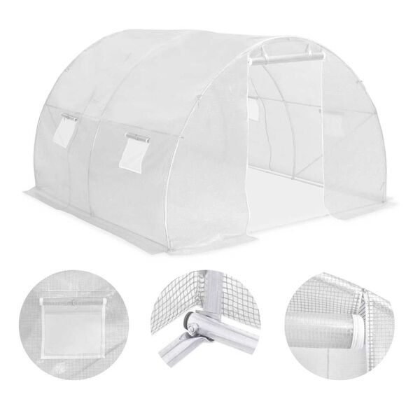 Serre tunnel blanche 9 m² en acier galvanisé