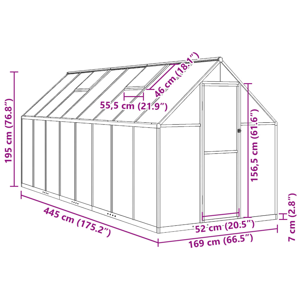 Serre de jardin polycarbonate 7,52 m² en aluminium